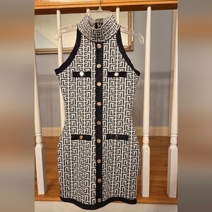 Elegant Black and White Mini Dress (Designer Inspired)